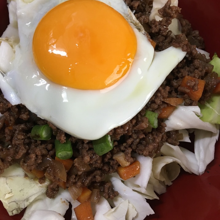 タコライス風　簡単　スパイシー肉そぼろ丼　レンジ